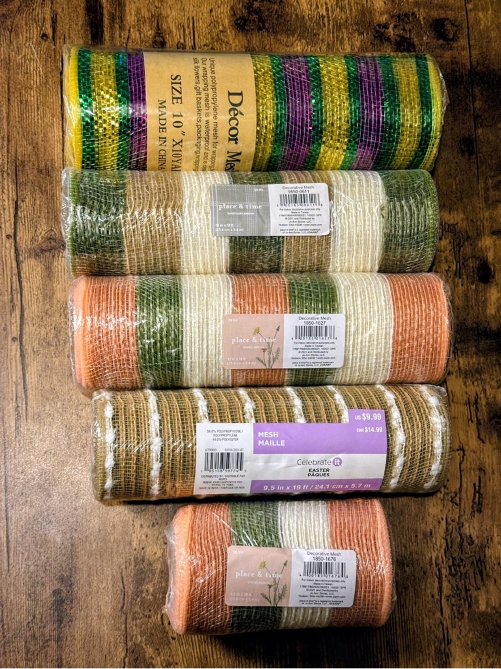 Decorative Mesh Rolls - Striped Green, Cream, Orange, Purple New Without Tags